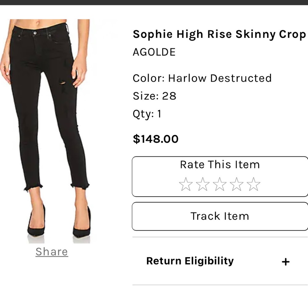 Agolde Sophie high rise skinny crop black jeans